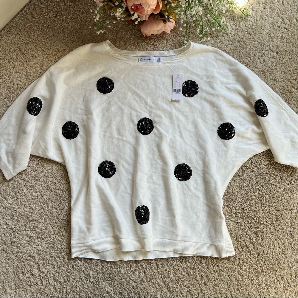 NEW YORK & COMPANY | Sequin Sweater Top Polka Dot - Picture 2 of 11